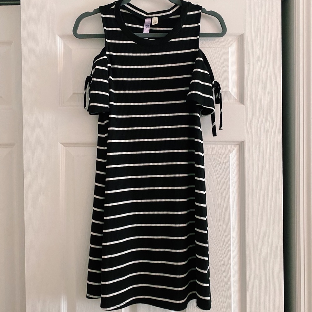 Alya striped black + white off the shoulder dress